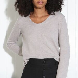 Inhabit U Neck 100% Cashmere Sweater Taupe Grey Small Quiet Luxury Cozy Knit
